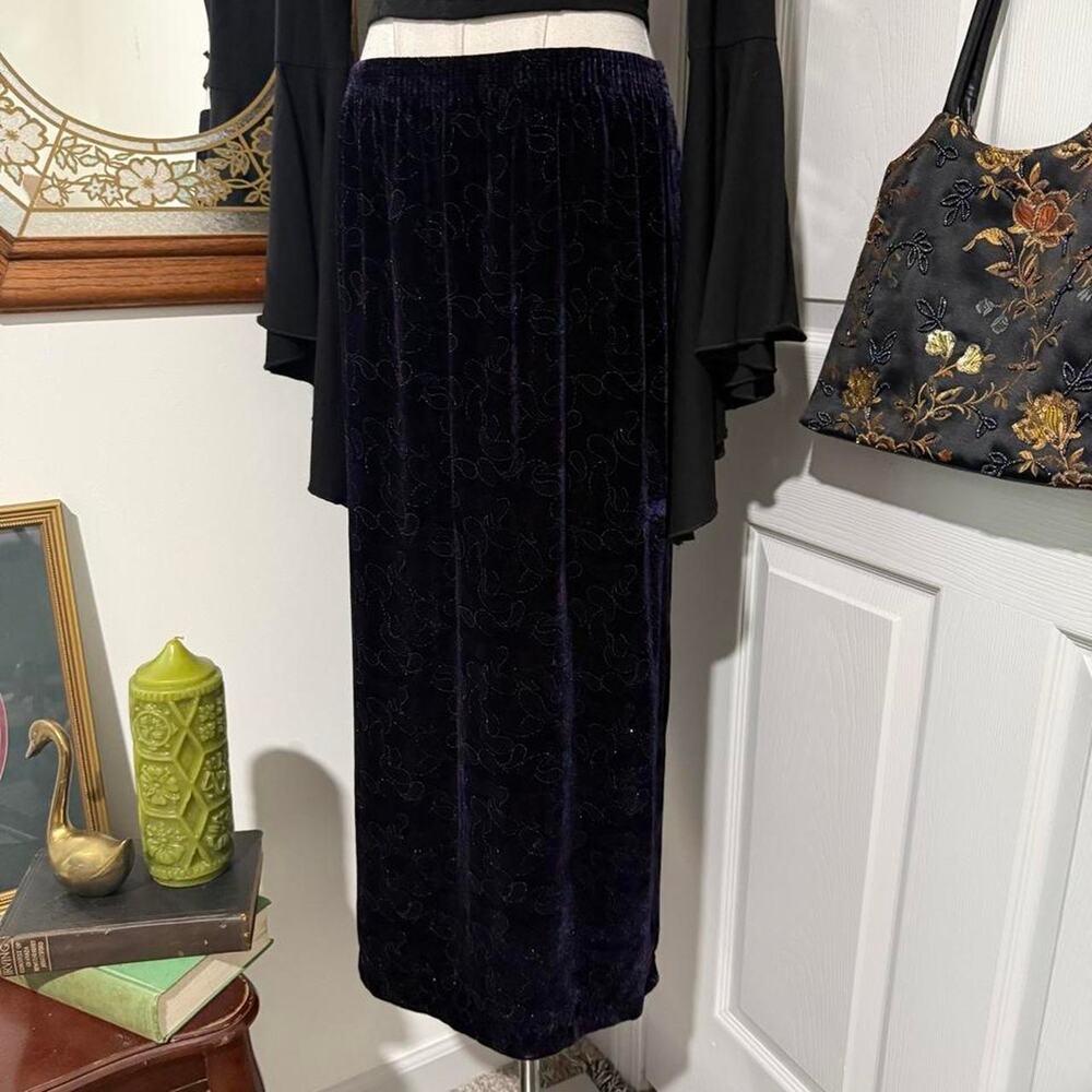 VTG 90s Year Of... Purple, Fuchsia Teal & Gold Glitter Paisley Velvet Midi Skirt